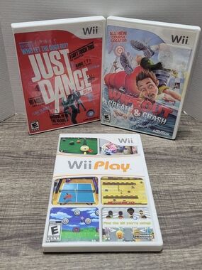 Nintendo Wii Video Game Bundle - Just Dance, Wii Play, Wipeout Create & Crash